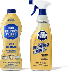 Bar Keepers Friend Soft Cleanser 26 oz + Spray & Foam Multipurpose MORE Spray Cleaner 25.4 oz, Multi Purpose Cleaner Bundle, Removes Grease, Rust Stains, Soap Scum & More in Home & Outdoors