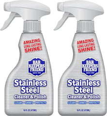 Bar Keepers Friend Stainless Steel Cleaner and Polish Spray (2 x 16 oz) Removes Oily Fingerprints, Hard Water Stains, Grime & Food Debris without Scratching or Dulling Appliances & Surfaces